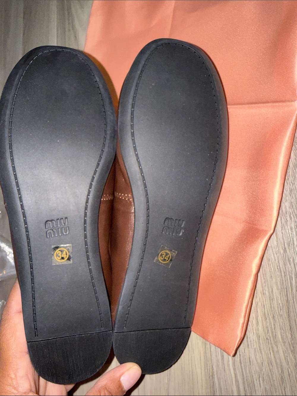 Miu Miu Black Leather Ballet Flat with Gold Logo - Picture 3 of 4